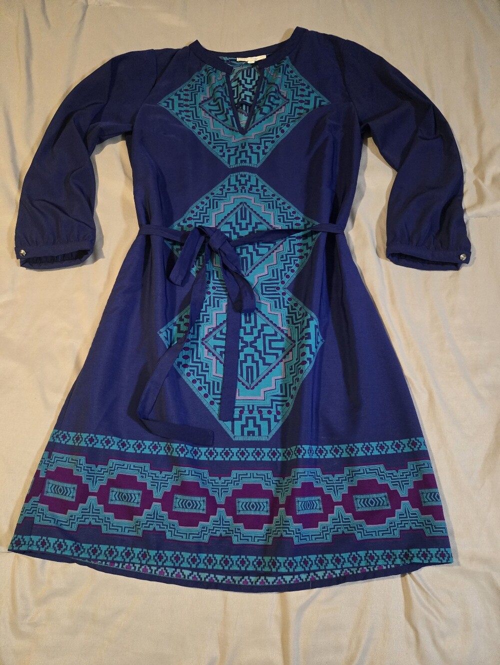 Britt Ryan 100% Silk Geometric Boho Belted Dress Small Made in USA